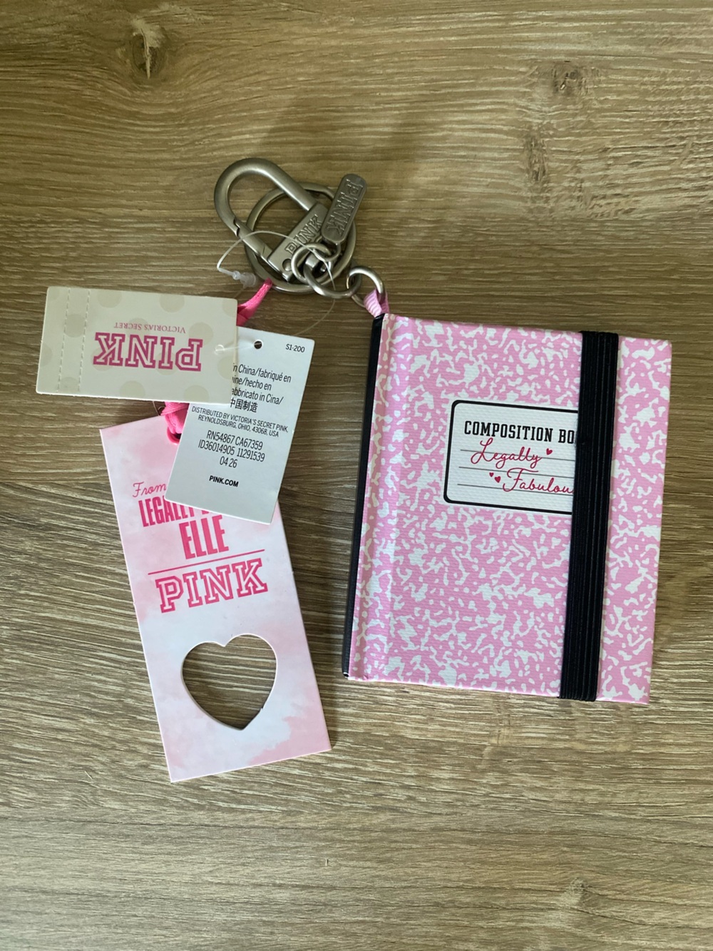 PINK Victoria's Secret Pink & White Mini Journal with Heart Tag